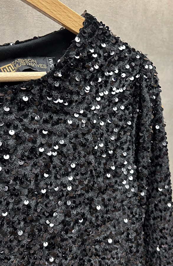 Pailletten Top Driekwart Mouw Zwart – shoparchief, foto 6
