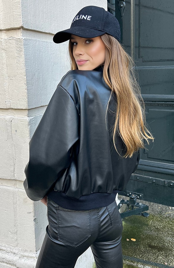 Bomber Jacket Leer Zwart – shoparchief, foto 2