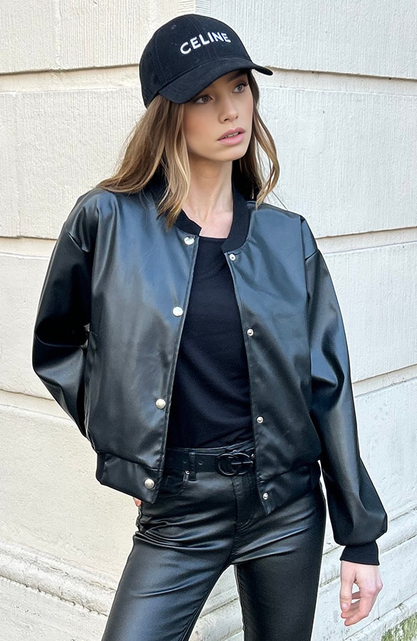 Bomber Jacket Leer Zwart – shoparchief, foto 3
