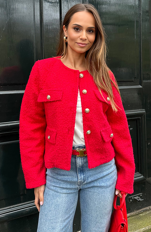 Classic Boucle Jacket Rood – shoparchief, foto 3