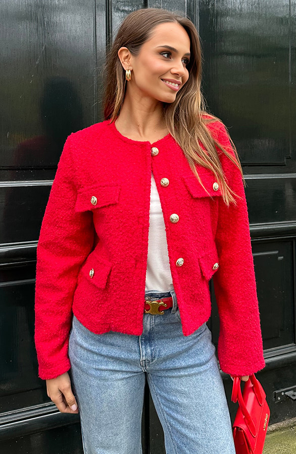 Classic Boucle Jacket Rood – shoparchief, foto 6