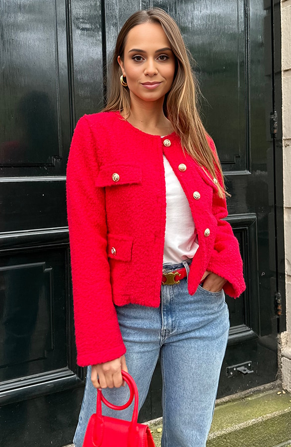 Classic Boucle Jacket Rood – shoparchief