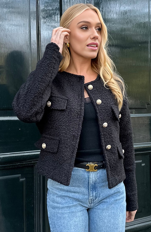 Classic Boucle Jacket Zwart – shoparchief, foto 6