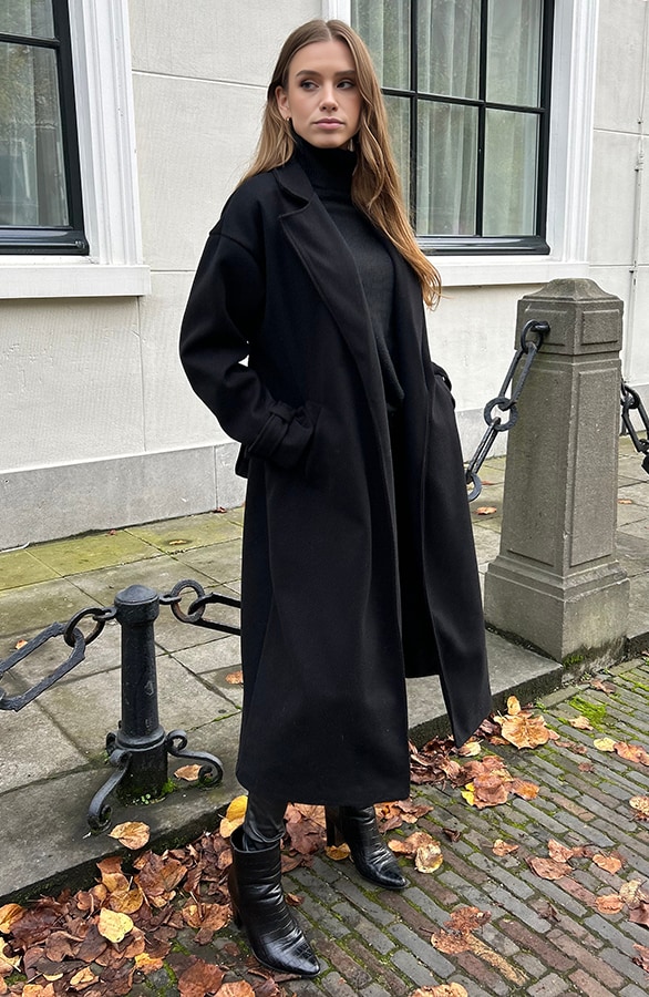 Classy Long Coat Zwart – shoparchief, foto 3