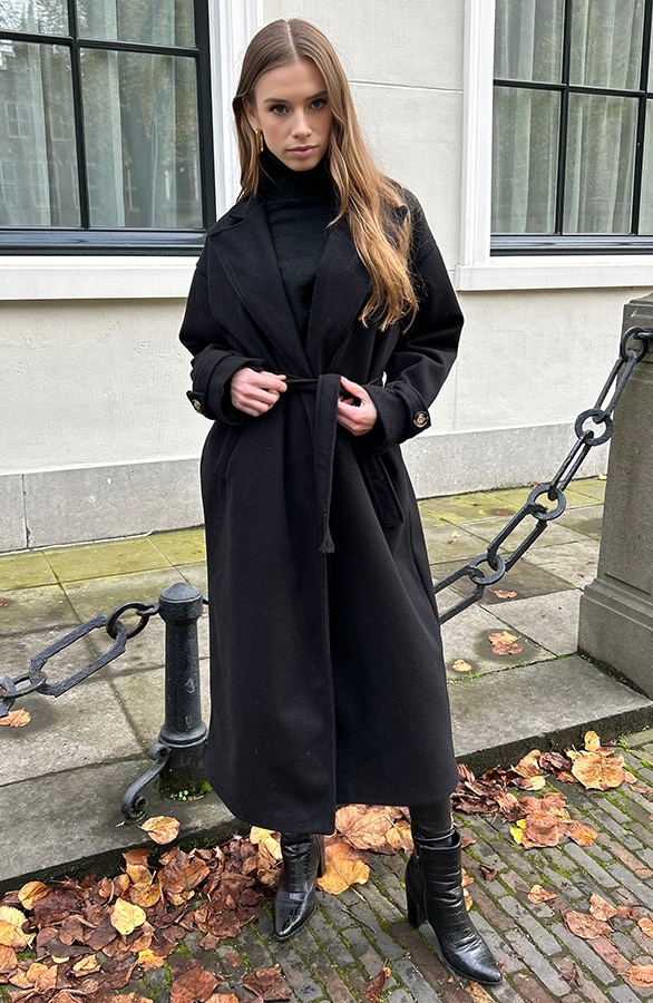 Classy Long Coat Zwart – shoparchief, foto 6