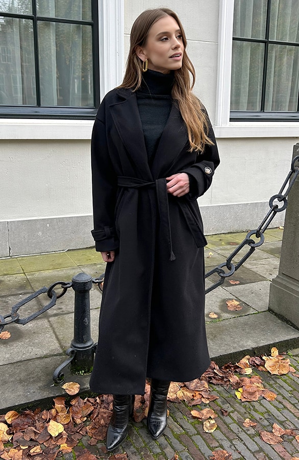 Classy Long Coat Zwart – shoparchief, foto 5