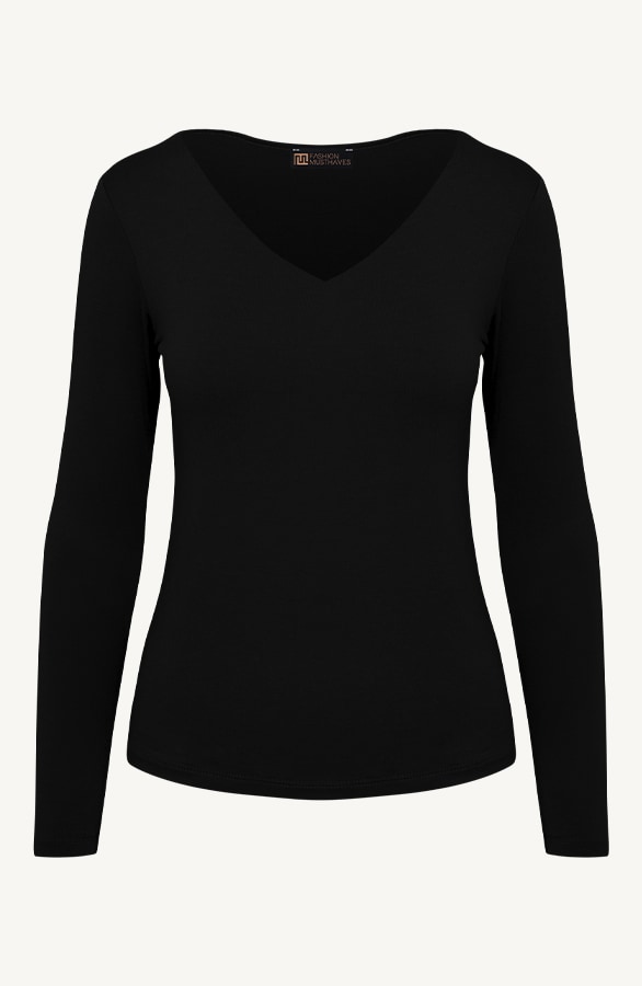 Essence Long Sleeve V-Neck Black – shoparchief