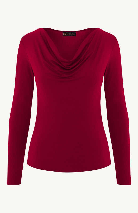 Essence Long Sleeve Waterval Top Burgundy – shoparchief, foto 8