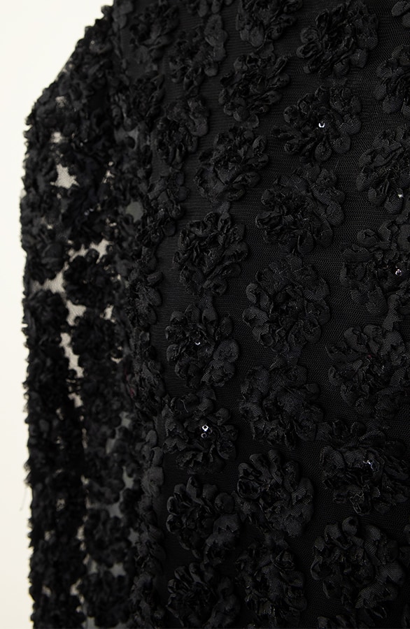 Flower Pailletten Puff Sleeve Blouse Zwart – shoparchief, foto 9