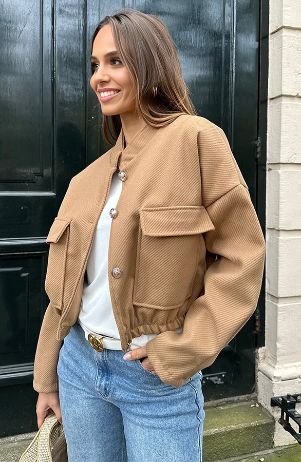 Gemeleerde Bomber Jacket Camel – shoparchief