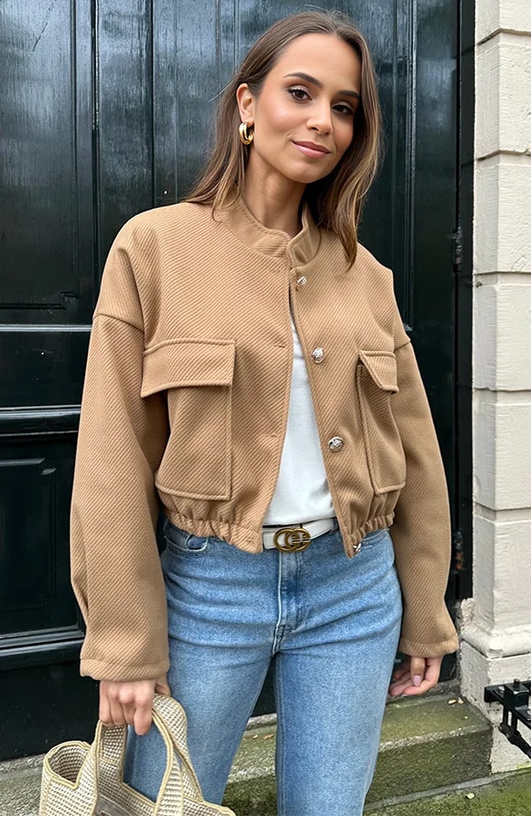 Gemeleerde Bomber Jacket Camel – shoparchief, foto 3