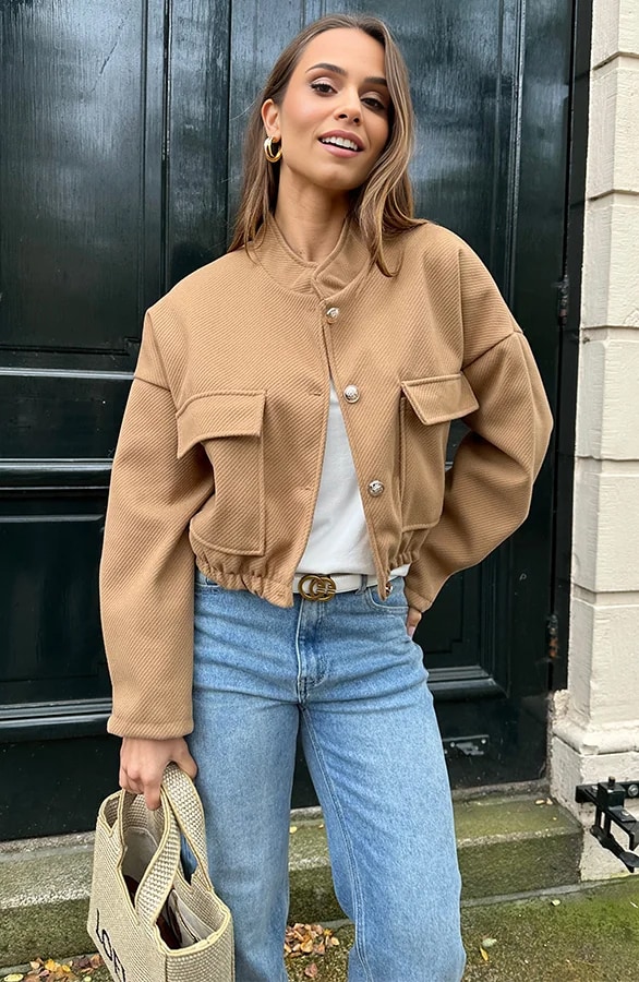 Gemeleerde Bomber Jacket Camel – shoparchief, foto 7