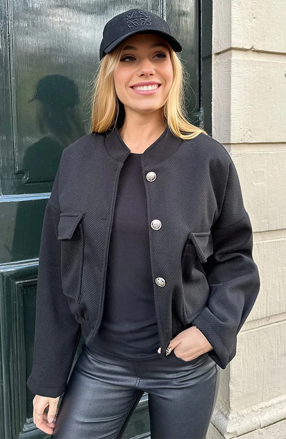 Gemeleerde Bomber Jacket Zwart – shoparchief, foto 4