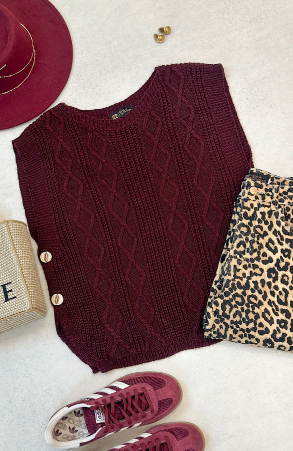 Kabel Pullover Burgundy – shoparchief, foto 7