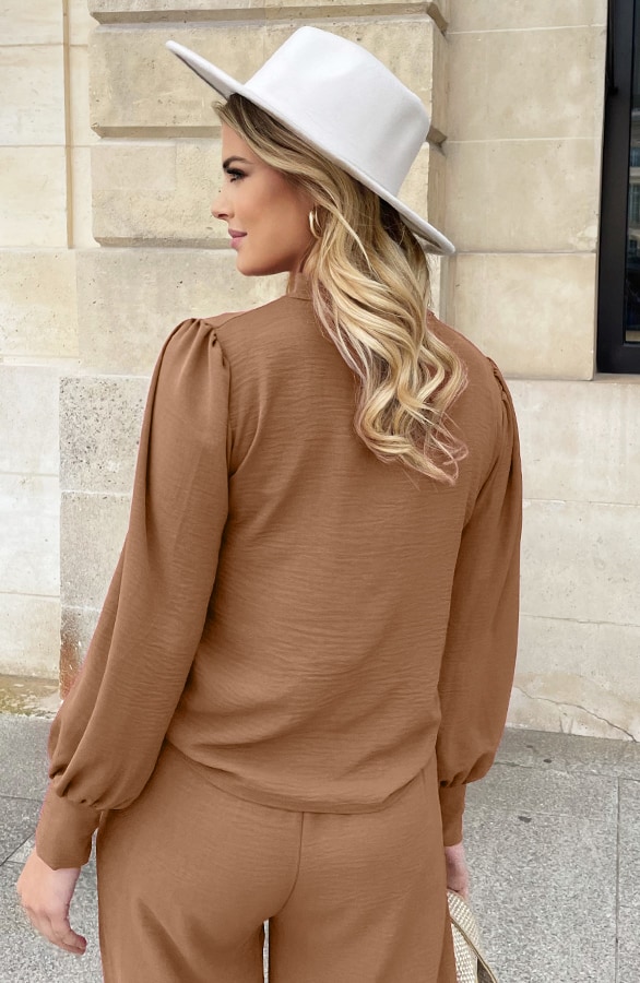 Mila Blouse Long Sleeve Camel – tops, foto 3