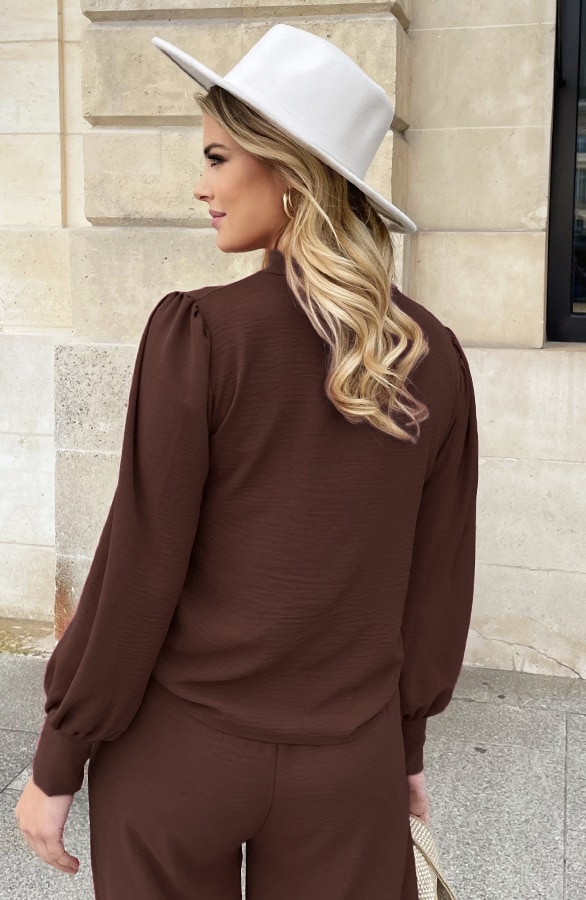 Mila Blouse Long Sleeve Choco – shoparchief, foto 2