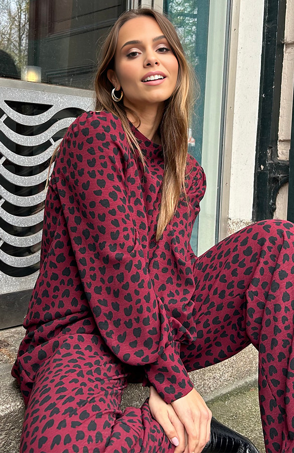 Mila Pantalon Cheetah Burgundy Regular – shoparchief, foto 5
