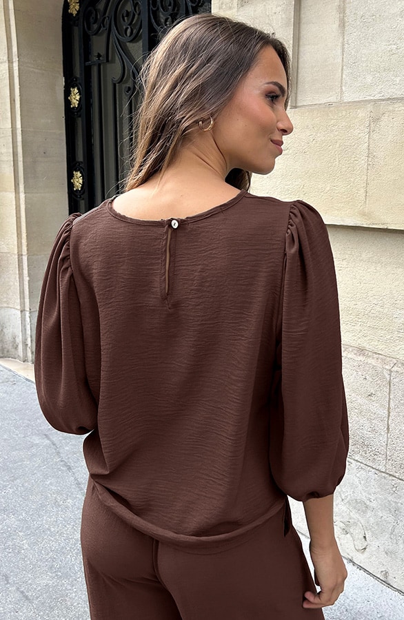 Mila Puff Sleeve Top Choco – shoparchief, foto 8