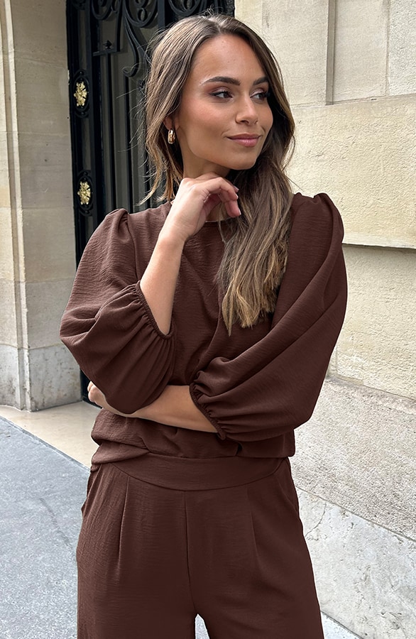 Mila Puff Sleeve Top Choco – shoparchief, foto 6