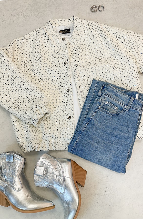 Oversized Bomber Jacket Pailletten Ecru – shoparchief, foto 3