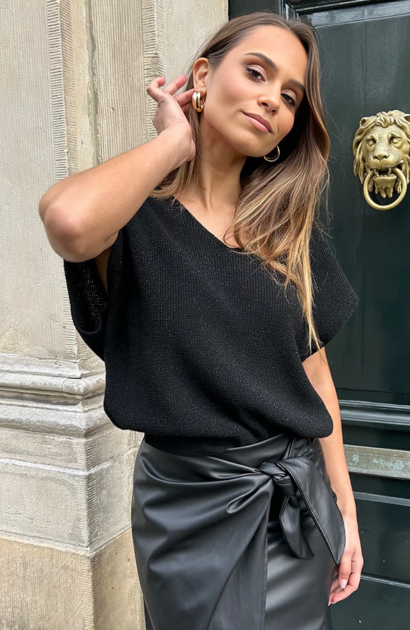 Oversized Lurex Top V-Hals Zwart – shoparchief, foto 3