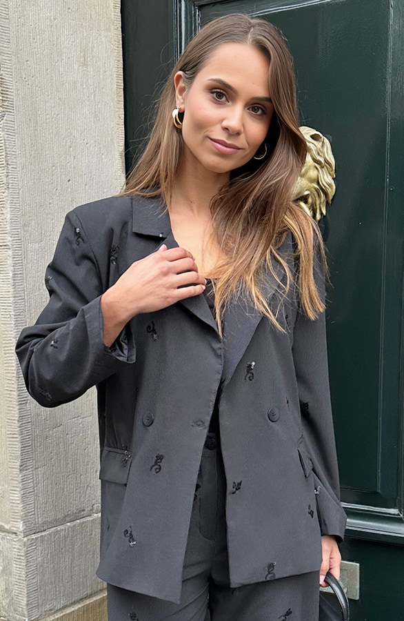 Oversized Pailletten Detail Blazer Stripe Zwart – shoparchief, foto 3