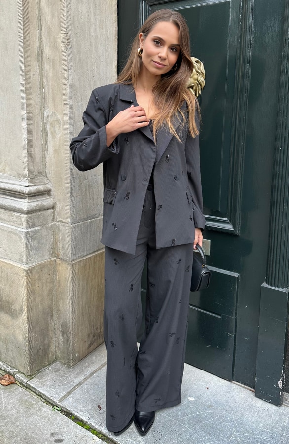 Oversized Pailletten Detail Blazer Stripe Zwart – shoparchief, foto 10