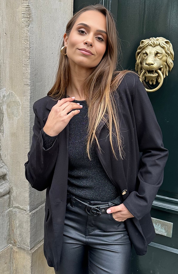 Oversized Stretch Blazer Zwart – shoparchief, foto 4