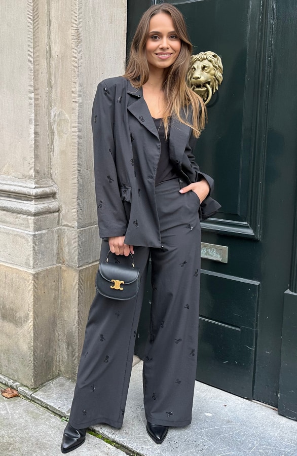 Pailletten Detail Pantalon Stripe Zwart – sale, foto 3