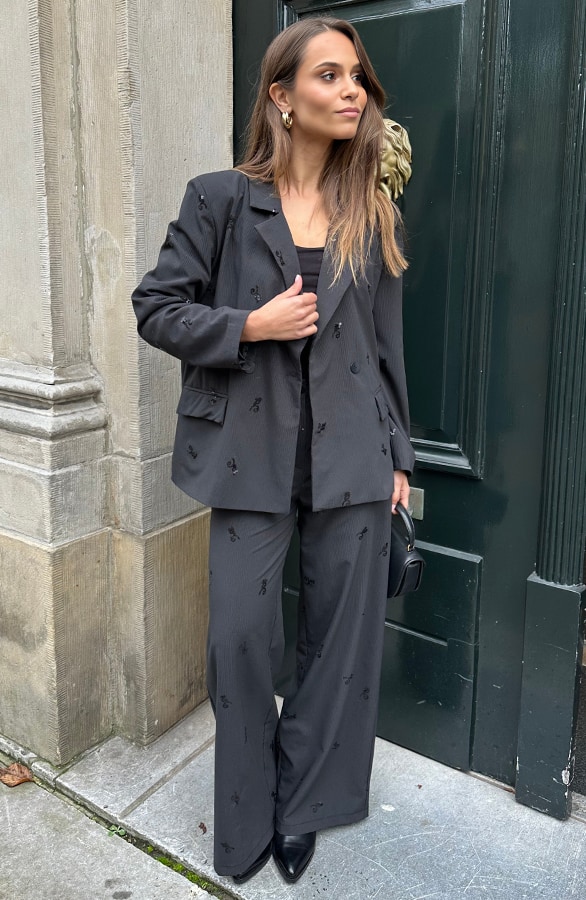 Pailletten Detail Pantalon Stripe Zwart – sale, foto 6