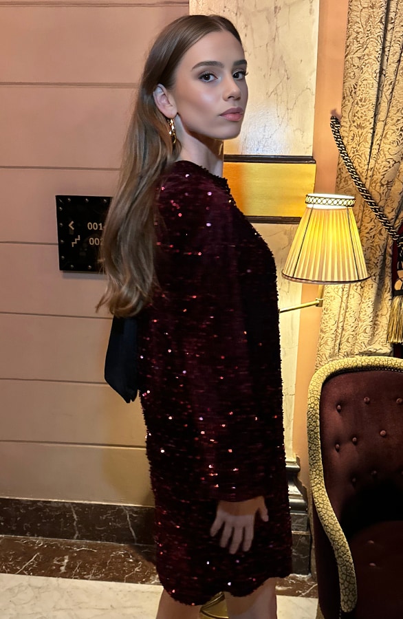 Pailletten Jurk Met Strik Burgundy – shoparchief, foto 6