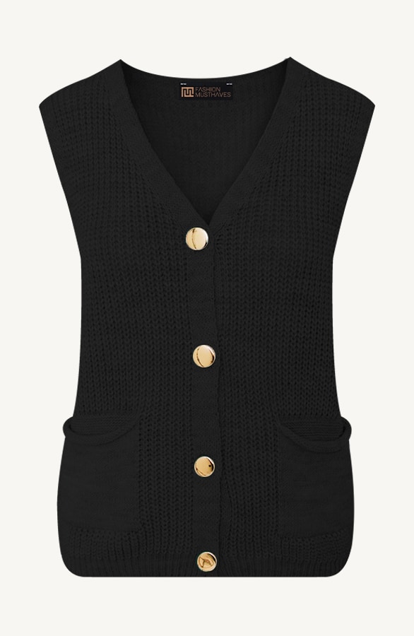 Sleeveless Cardigan Zwart – shoparchief