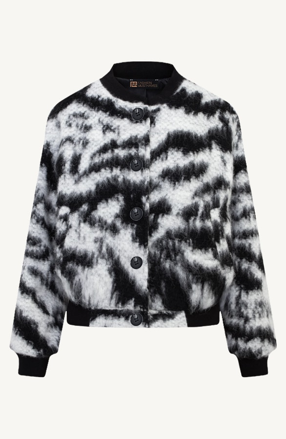 Soft Button Bomber Jacket Zwart Wit – shoparchief