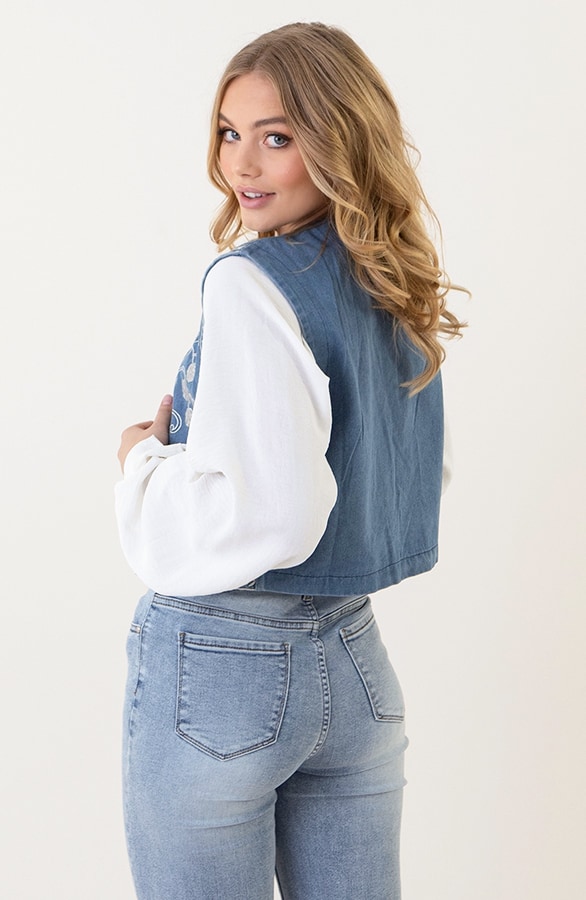 Flower Pailletten Gilet Denim – shoparchief, foto 5