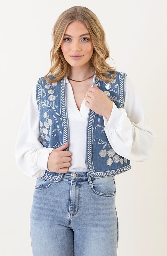 Flower Pailletten Gilet Denim – shoparchief, foto 7