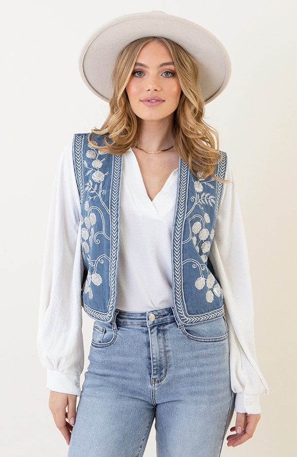 Flower Pailletten Gilet Denim – shoparchief, foto 4