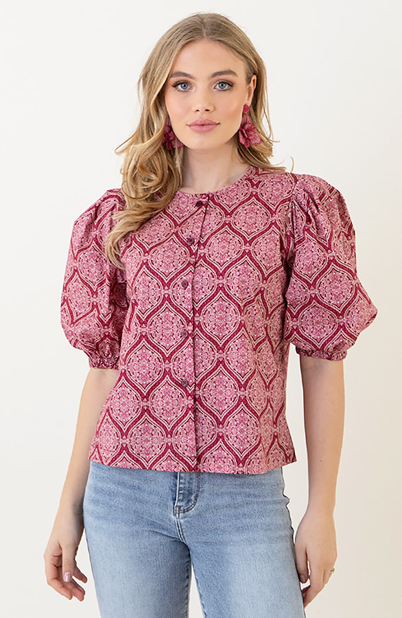 Katoenen Paisley Pofmouwen Blouse Wine – shoparchief, foto 8