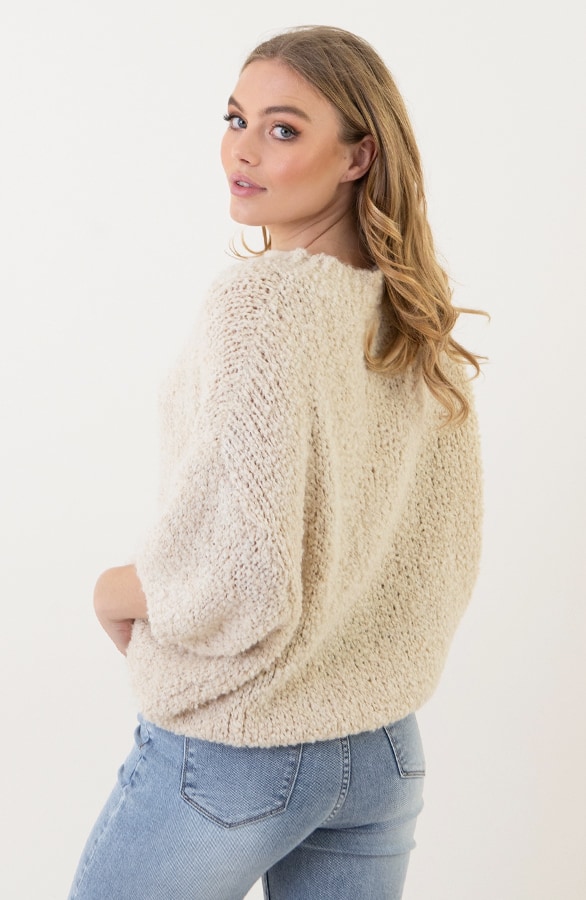 Oversized Boucle Trui Korte Mouw Light Beige – truien, foto 2