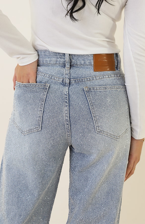 Strass Denim Jeans Wide Leg – shoparchief, foto 3
