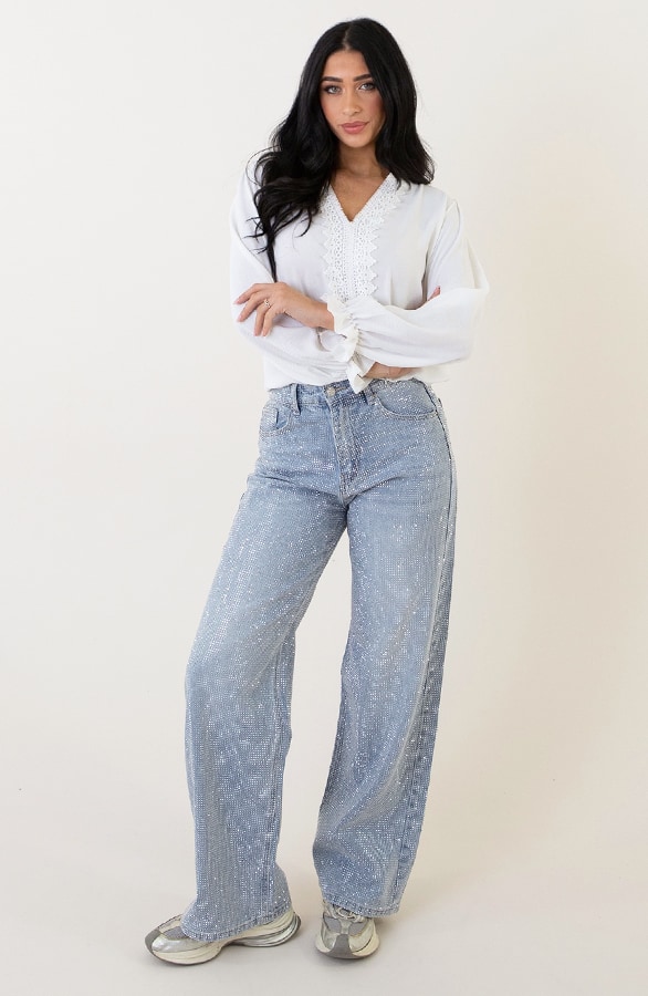 Strass Denim Jeans Wide Leg – shoparchief, foto 6