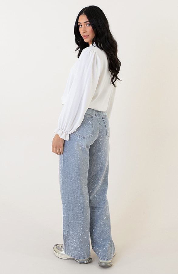 Strass Denim Jeans Wide Leg – shoparchief, foto 7