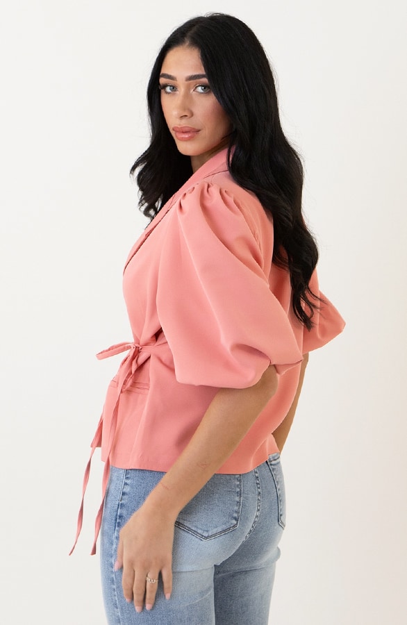 Wrap Blazer Puff Short Sleeve Koraal – shoparchief, foto 9