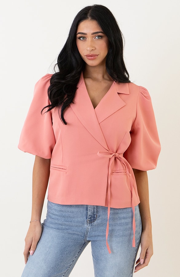 Wrap Blazer Puff Short Sleeve Koraal – shoparchief, foto 11