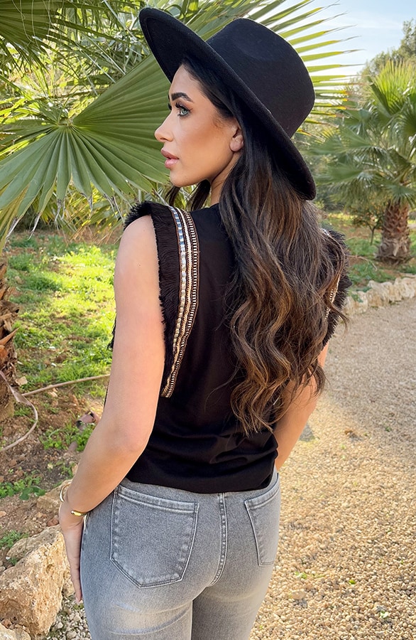 Bohemian Fringe Top Zwart – shoparchief, foto 3