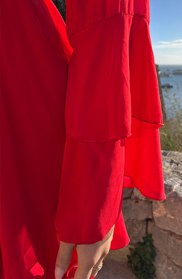 Chiffon Ruffle V-hals Jurk Rood – jurken, foto 5