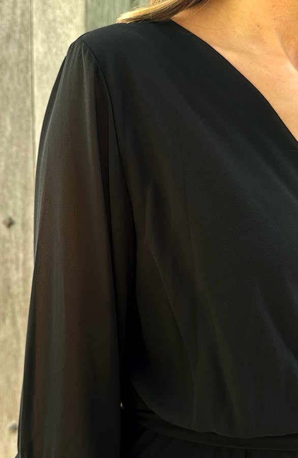Chiffon Ruffle V-hals Jurk Zwart – jurken, foto 10