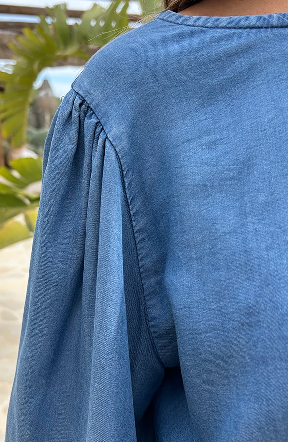 Denim Blouse Met Pofmouw – blouses, foto 4