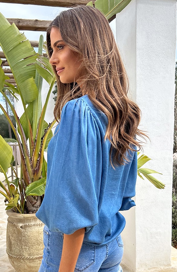 Denim Blouse Met Pofmouw – blouses, foto 2