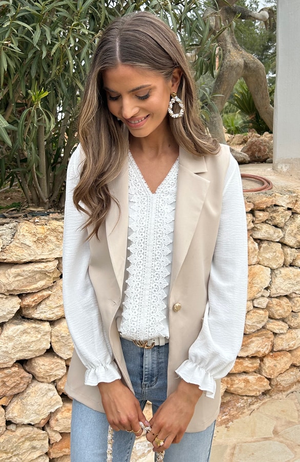 Elegant Blazer Gilet Beige, Westen