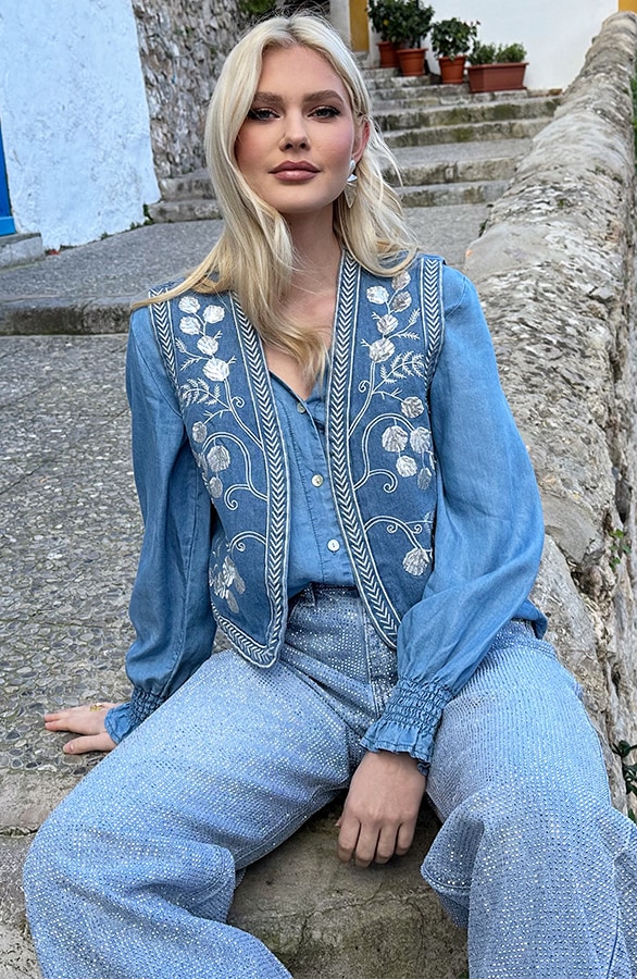 Flower Pailletten Gilet Denim – shoparchief
